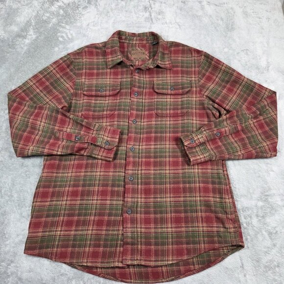 Orvis Shirt Mens Large Red Green Plaid Heavy Flannel Button Up Shacket Hiking - Picture 1 of 10
